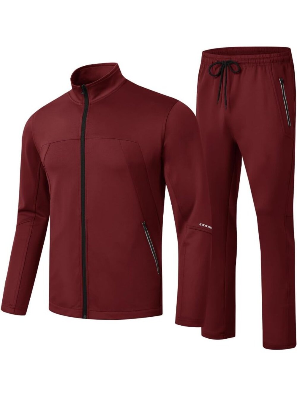 Men's 2 Piece Suit Wine Red Slant Pocket Long Sleeve Sweatsuits Full Zip Sets